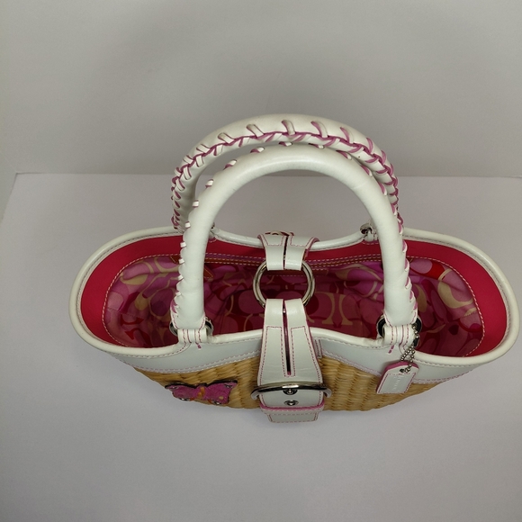 Coach Butterfly Wicker Straw Tote Vintage - Picture 9 of 12